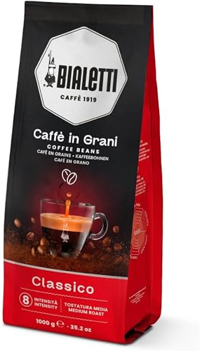 Bialetti Whole Coffee Beans, Italian Espresso Roast Coffee, Compatible with Bean to Cup & Espresso Machines – Rich Classico flavour, Ideal for Coffee Lovers (1000g, Classico)