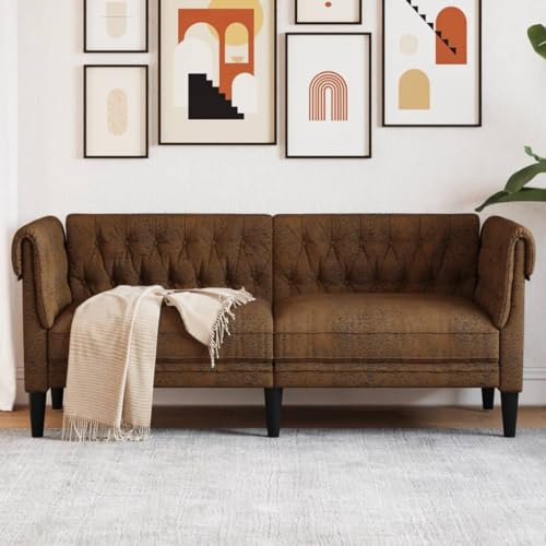 LAPOOH Sofá Chesterfield de 2 plazas Tela marrón, Sofas De Salon, Sofa Relax - 372555