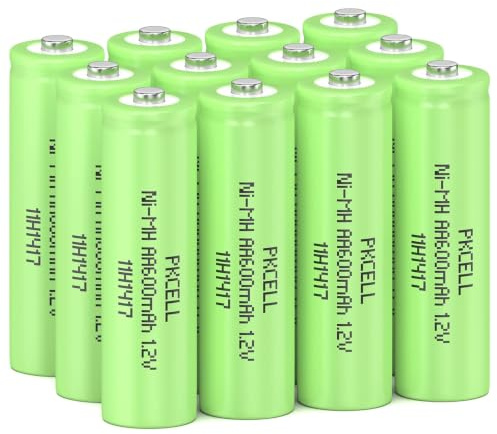 PKCELL Pilas AA Recargables NiMH 1.2V 600mAh, Baja Autodescarga, hasta 1000 Ciclos, Precargadas, Ideales para Mandos a Distancia, Juguetes, Linternas, Luces Solares (12 Unidades)