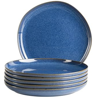 MÄSER Serie Cordelia, Teller Set für 6 Personen aus hochwertigem Steinzeug, 6-teiliges Tafelservice, unregelmäßige Geschirr Formen; Steinzeug, Königsblau, Blau