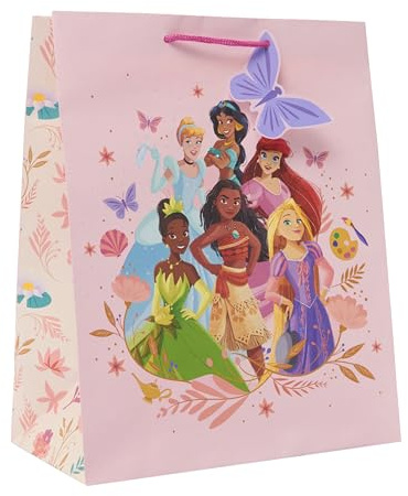 UK Greetings | Disney Princess Large Gift Bag | Party Bags for Presents | Birthdays/Weddings/Mother's Day | Pink Design | 33 x 26.7 cm