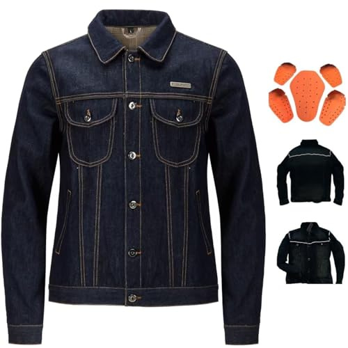 CBBI-WCCI Hommes Veste de Moto en Denim Résistant à l'eau et Durable en Toutes Saisons avec 5x CE Protector (FR/ES, Alpha/lettres, L, Taille normale, Taille normale, Foncé Bleu)