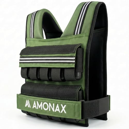 Amonax Chaleco Lastrado 10kg / 20kg / 30kg, Chaleco Peso Entrenamiento Ajustable para Mujer y Hombre, con Elementos Reflectantes, Chaleco con Peso para Running, Caminar y Fitness