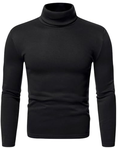 Mens Mock Turtleneck Long Sleeve Shirts Basic Thermal Turtle Neck Undershirt Lightweight Pullover Sweaters Top (UK, Alpha, S, Regular, Regular, Black)