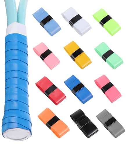 Thrymme 12PCS Tennis Grip Tape, 120 cm Long Badminton Racket Grip Tape PU Anti-Slip, Sweat Absorbing Handle Wrap for Badminton Pickleball Fishing (Multicolor)