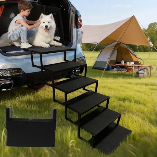 Niubya Escalier Pliable 6 marches pour Voitures, SUV, camions, canapés et Lits – escalier Ultra-léger et antidérapant pour Grands Chiens, pouvant Supporter jusqu'à 90 kg