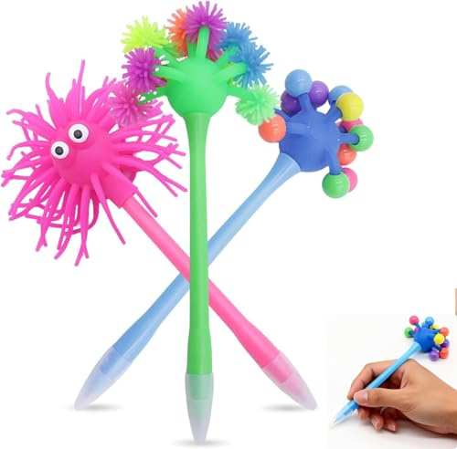 SiumPklay 3 Pack Squishy Tentacle Fidget Pens - Wobbly Sensory Toy Writing Instruments with Black Ink for Kids & Adults, Fun School Supplies, Cool Novelty Pens for Party Favors and Class Gifts