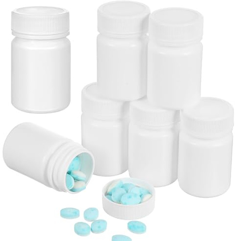 JHKNNK Contenitore per Pillole Portatile 50 Ml Set 20 Pezzi Bottiglie di Pillole Vuote Bianche Coperchio a Vite da Viaggio per Conservazione Farmaci