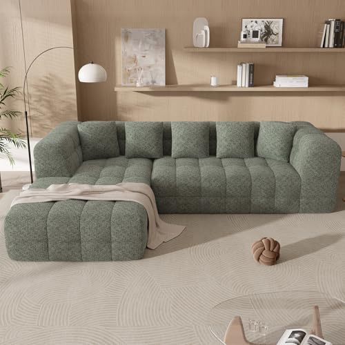 Daluvenix Modern L-Shaped Modular Sofa, 270cm Chenille Fabric with Chaise, Tufted Deep Seat Design, No Assembly Needed, Green Sectional Sofa