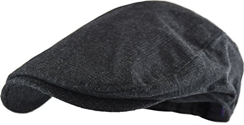 Wonderful Fashion Men's Classic Herringbone Tweed Wool Blend Newsboy Ivy Hat (Small/Medium, Charcoal)