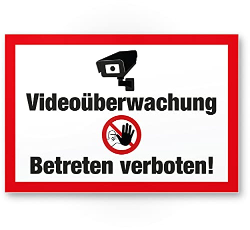 Komma Security Videoüberwachung Betreten Verboten Schild - Achtung Vorsicht Videoüberwachung - Hinweis Hinweisschild Videoüberwacht - Hinweis Warnhinweis