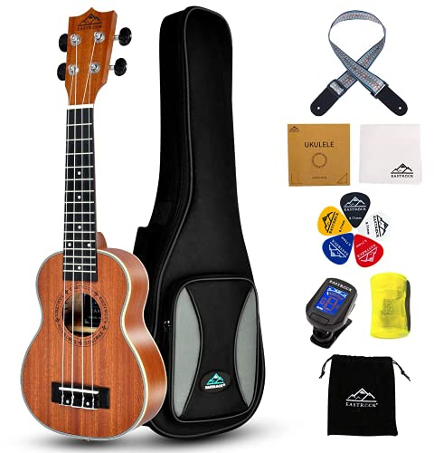 EASTROCK Guitarra hawaiana principiante de madera maciza Ukalalee pequeña con bolsa 21 pulgadas Sapele