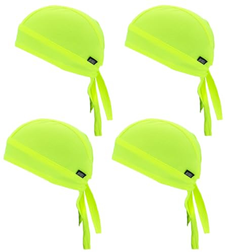 JHYWELL Neon Yellow Dew Rag High Visibility Helmet Construction Worker Bandana Sweat Liner Fluorescent Doo Rags Beanie Under Welder Hard Hat for Men and Women Safety (Neon Yellow 4 Pack)