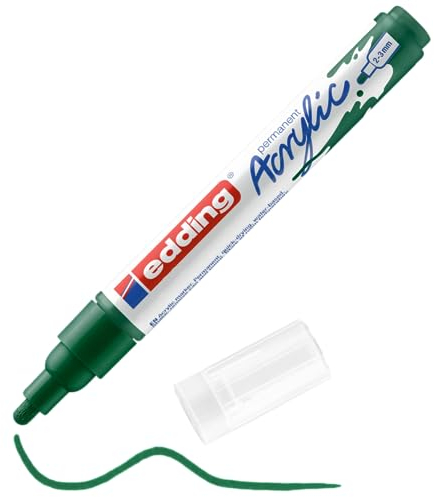 edding 5100 Acrylmarker medium - grün - 1 Acrylstift wasserfest - mittlere Rundspitze 2-3 mm - Acryl Farben zum Malen auf Leinwand, Malpapier und Holz - Acrylstifte für Steine