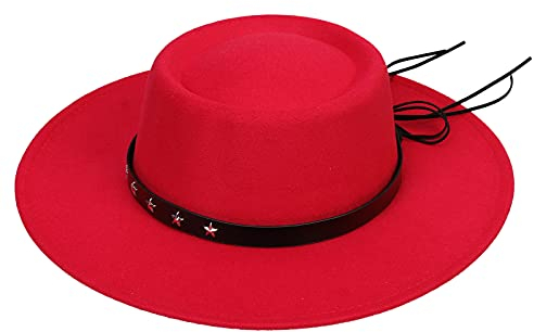 VPbao Bowlerhut für Damen und Mädchen, Wolle, breite Krempe, Fedora-Hut, Damenhut, Schlenker-Glocke, Derby, Kirche, Party, Hüte – faltbar, rot, Einheitsgröße