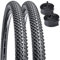 YunSCM 2er-Pack Faltbar 24 Zoll Reifen 24x1.95 Plus 2er-Pack 24 Zoll Schlauch AV32mm Ventil kompatibel 50/54-507 Mountainbike 24x1.90 24x1.95 24x2.0 Fahrradreifen und Schlauch