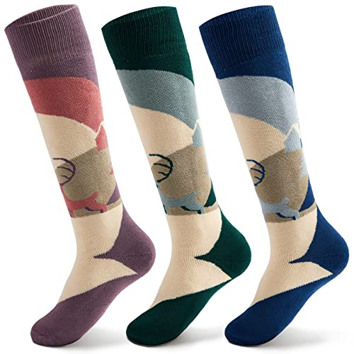Calcetines de esquí para niños, calcetines cálidos de invierno, calcetines largos para niños, calcetines térmicos acogedores para niños, paquete múltiple, 3 pares, Mezcla de renos, 8-10 Years