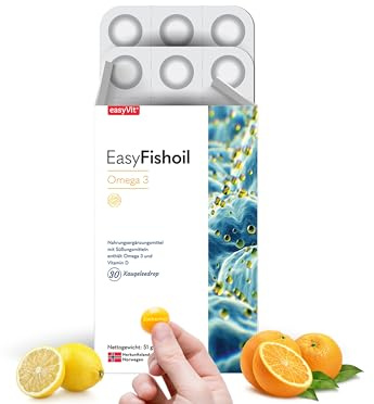 EasyFishoil Adult - Omega 3 kapseln hochdosiert (in Triglyceride -Form) Fischöl-Ergänzung mit DHA und EPA sowie zusätzlich Vitamin D -30 Tage. Ohne Zuckerzusatz, Konservierungsmittel oder Zusatzstoffe