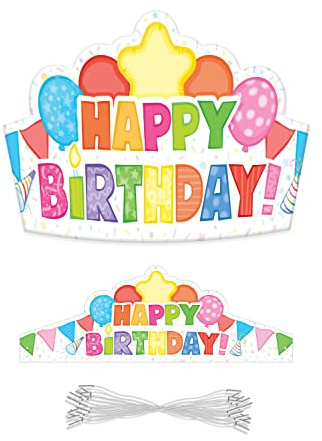 Carson Dellosa 30-Piece Birthday Crown Set, Colorful Party Hats for School and Kids Parties, Gift Bags, Elementary and Kindergarten Classroom Must Haves
