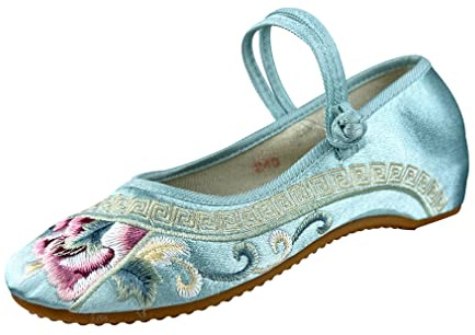 eYLun Women Embroidered Shoes Flats Floral Comfortable Ballet Flats Shoes Round Toe Mary Jane Shoes Green Size 5