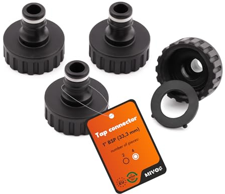 Mivos 4 connettori per rubinetti con filettatura esterna da 1 pollice BSP (33,3 mm) – Adattatore rubinetto con attacco rapido per tubo da giardino – Realizzato in 90% plastica riciclata