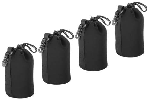 PATIKIL Sac pour Objectif D'Appareil Photo, 4 Pièces, 3,9 de Diamètre X 7,1 de Hauteur, Pochette à Cordon avec Néoprène Épais de Protection, Étui pour Objectif D'Appareil Noir