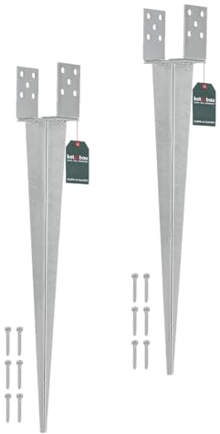 KOTARBAU® Lot de 2 supports de poteau à enfoncer, 0-120 cm, en acier argenté galvanisé à chaud, réglable, ancrage au sol pour poteaux en bois, douille à enfoncer