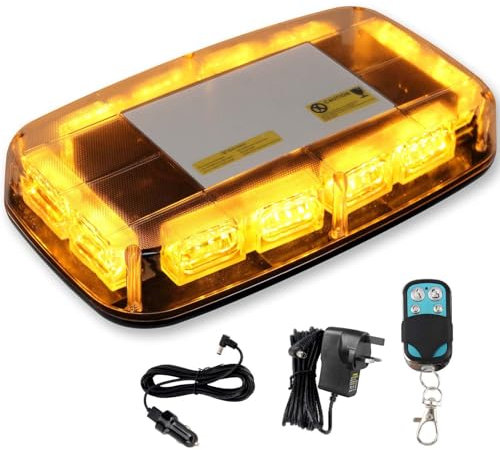 JMEST LEAD Amber Strobe Lights with Magnetic Base, 48 LED Wireless Rechargeable Emergency Strobe Beacon Light, 12V-24V Roof Top Flashing Light for Car Trucks Vehicles