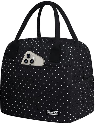 Moyad Lunch Bag Insulated Lunch Bags for Women Men Adult - Thermal Lunch Box Container Tote Bags for School Picnic or Travel, Small Dots on Black Background