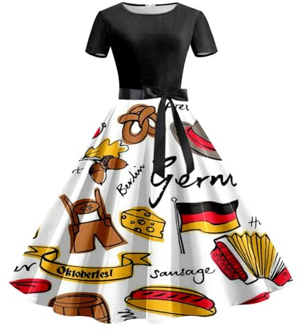 JokeLomple - Robe Dirndl Femme - Taille M - Blanc - Floral - Polyester - A Line - Asymétrique - Pour Oktoberfest & Fête de la Bière - Taille Normale - Col Carré ou Rond - Automne