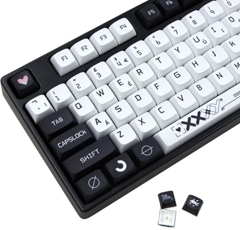 JSJTKeys Black and White Keycaps 129 Keys UK Layout Keycap XDA Profile Themed Keycaps PBT Keycap Set Suitable for Cherry MX Switches Mechanical Keyboards Caps
