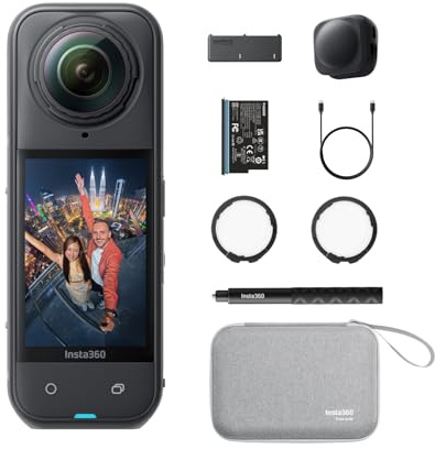 Insta360 X5 Pack Essential - Camera Impermeabile 8K 360º, Superba in Bassa Luce, Selfie Stick Invisibile, Obiettivi Sostituibili, Batteria con Autonomia 3 ore, Cover Antivento, Stabilizzazione
