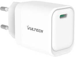 VulTech CC45-1C - universell laddare 45W GaN med USB-C/typ-C PD3.0 QC3.0 PPS-port, kompatibel med smartphone, surfplatta och bärbar dator - vit, kompakt
