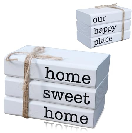 GNIYNAY Farmhouse Mini White Decorative Books for Tiered Tray Decor - Wooden Book Stack Faux Books for Coffee Table Living Room Decoration - Small Shelf Decor Accent