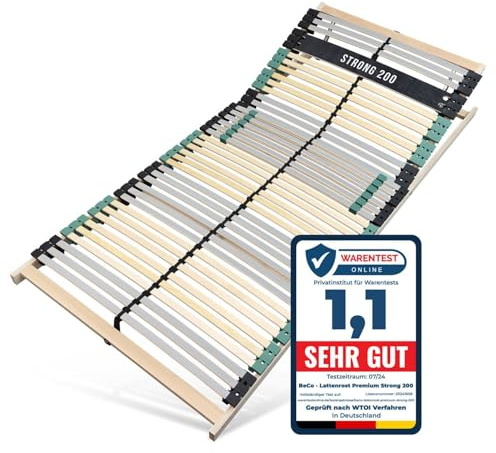 Sleepneo Lattenrost 90x200 Premium Strong bis 200Kg, Kopfteil verstellbar, 7-Zonen-Lattenrost mit 42 Latten, Made in Germany, extra stabil aus Buchenholz