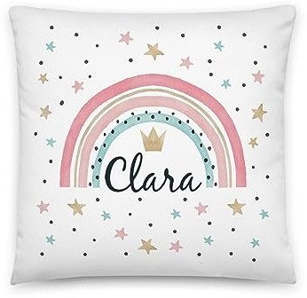 Kembilove Cojín Personalizado con Nombre y Arcoíris - Descanso + Decoración Habitación + Almohada 40x40cm + Regalo Original para Niños y Niñas + Cumpleaños y Ocasiones Especiales