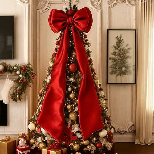 Froova 75x19 Inch Christmas Tree Topper Bows Big Red Bows Christmas Tree Decor Giant Large Satin Bow for Hoom Wall Backdrop Room Decorations for Wedding Birthday Party (Internal Stability Layer)