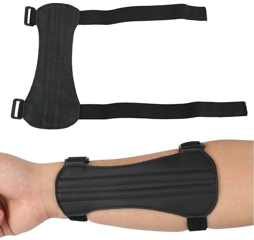 Poearcus Protège-Bras en Cuir pour Adultes - Brassard élastique réglable pour Arc Classique, Arc à poulies et Arc Long - Ambidextre, Ajustement Confortable, Noir