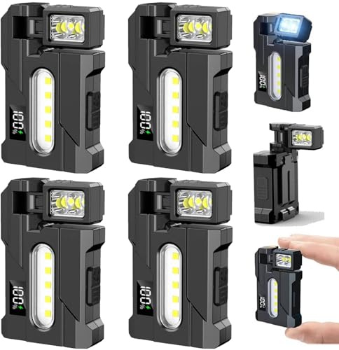 4 Pcs G5 Rechargeable EDC Flashlight, 400 Lumens Portable Flat Mini Flashlights with 180° Rotatable Magnet, 3 Modes Dual Light, Portable Pocket Torch with Keychain for Outdoor Emergency CampingCarry