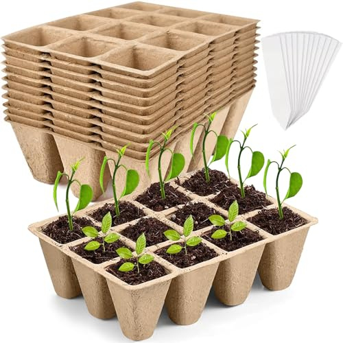 NXPZ 10 Piezas Bandejas de Germinación de Semillas, 12 Celdas Bandeja de Germinación, Macetas Biodegradables para Plantas, con Etiquetas para Plantas para Cultivar Plantas, Frutas Y Verduras