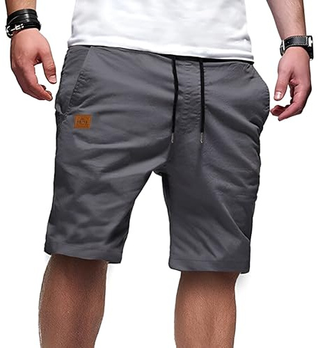 PrimeCrest Pantalones Cortos Hombre Casual Bermudas Verano Chino Algodon con Bolsillos Ligero Transpirables Deporte Gym con Cordones Elásticas Ajustable Cintura Shorts Gris XL