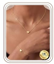 Kakonia Gold Jewellery Set for Women Dainty Heart Necklace and Bracelet Set