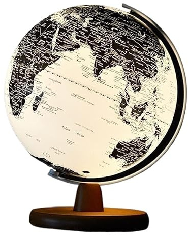 Globen, 25 cm/10 tum upplyst klot svart med trästativ White Ocean Touch Dimbar barn Tydlig textmärkning