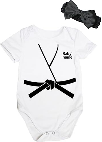 Petitebella Personalized Judo Karate Taekwondo Jersey Baby Bodysuit Nb-18m (White/Black, 0-3 Months)