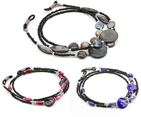 Hifot 3pcs Eyeglasses Chain, Shell Sunglasses Chain Bead Glasses Strap Adjustable Eyewear Retainer Anti-Slip Spectacle Chain Glasses Neck Chain for Women Ladies