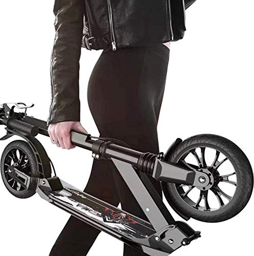Kick Scooter Last 200kg Für Erwachsene Teenager Männer Frauen, Pendeln 200mm Big Wheels Scooter Mit Scheibenbremsen, Doppelfederung Faltbarer Pendler Roller Mit Tragetasche，Nicht Elektri(Size:Schwarz)