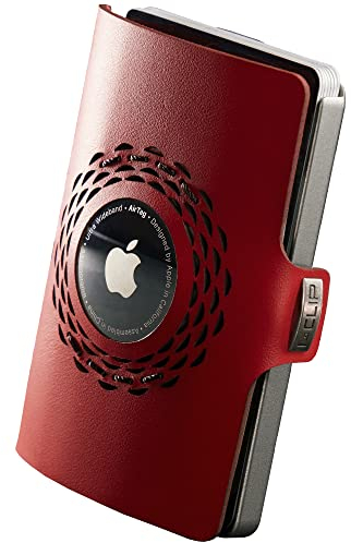 I-CLIP Original für Apple AirTag mit Geldklammer - Portemonnaie - Slim Wallet - Geldbörse kompatibel für Apple AirTag - Rot mit silbernem Rahmen