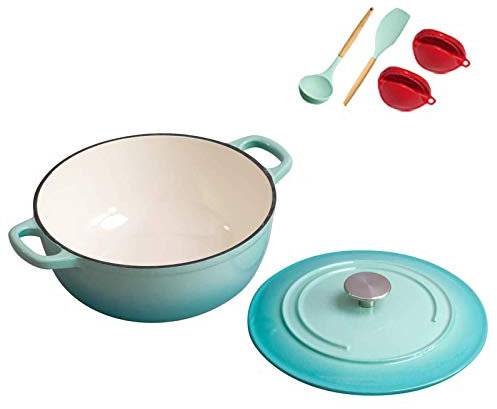 Casserole Dishes with Lids Enameled Cast Iron Round Dutch Oven, Nonstick Enamel Cookware Crock Pot with Handle (Blue)