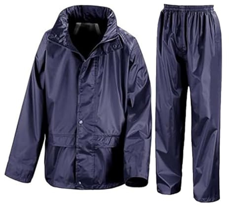 Mens Hooded Rain Suit Protective Rain Wear Set Hooded Jacket Adults Plain and Printed Long Coat and Trousers Unisex Casual Wear Outdoor Work Waterproof Trousers UK Plus Size S-3XL