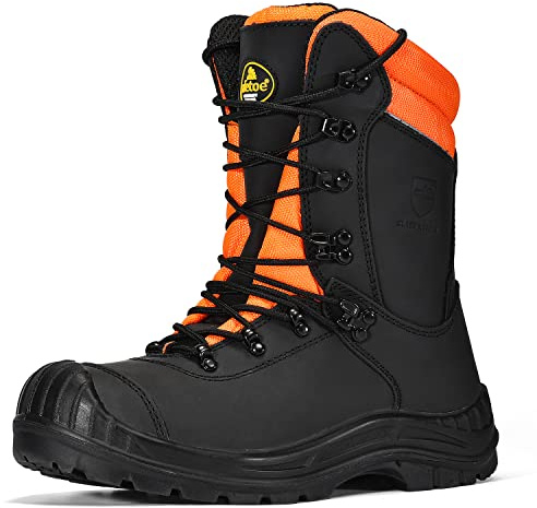 SAFETOE Sierra de Seguridad botas de protección de corte de grado 1, zapatos de construcción de madera con plantilla de espuma de memoria de cuero de acero pesado bovino calzado
